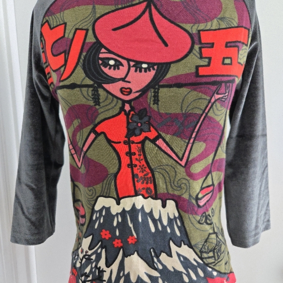 Rare Vintage Custo Barcelona Boho Silk Cotton Wool Sequin Volcano Top Size M - Picture 3 of 8